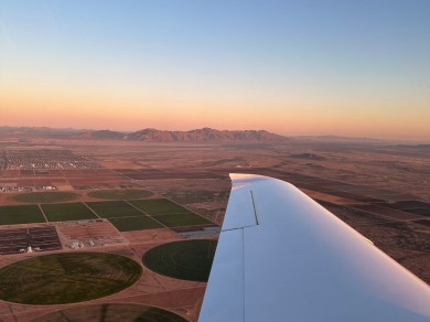 View from the airplane during an early morning flight over the Arizona desert.