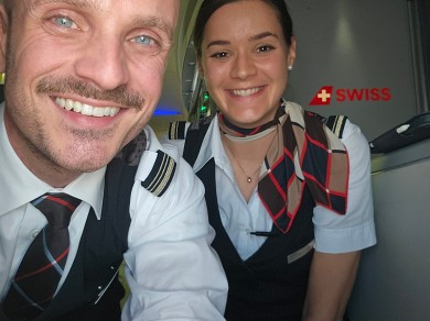 Peter Krass and Jella Esch together on a SWISS flight.  