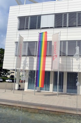 Proud @ SWISS is hoisting the rainbow flag in front of our headquarters