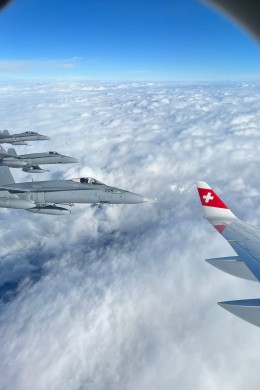 SWISS Airbus A220 and three F/A18