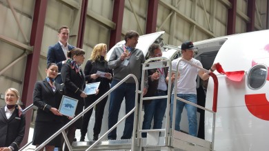 May: aircraft christening with Swiss ski racer Mauro Caviezel 