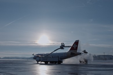 Aircraft getting de-iced