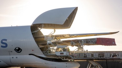 A wing is stored in the Airbus Beluga XL.