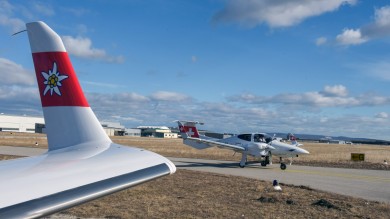 Training aircraft with Edelweiss livery and aircraft with SWISS livery ready to go. 