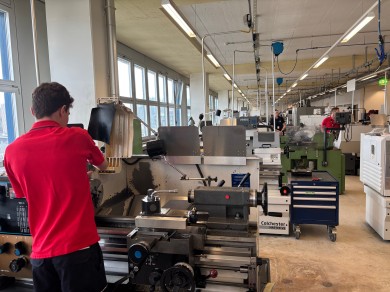 Precision and focus are key when working at the lathe.