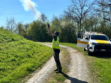 A warning shot from a bird banger gun: one of the ways of scaring large birds away.