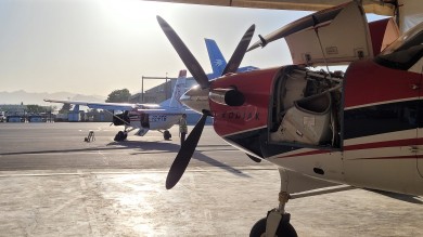 An airplane of PACTEC in the hangar