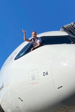 Flight Attendant in Cockpit