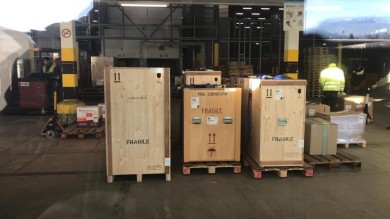 Zurich Airport: The crates are ready for loading on LX 92 to São Paulo.