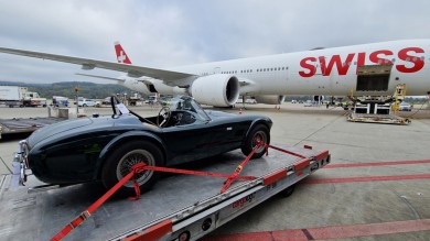 On the tarmac, a shiny, dark green Shelby Cobra 289 from 1964 was waiting to be loaded into the belly of one of our Boeing 777-300ER to depart for Los Angeles. 