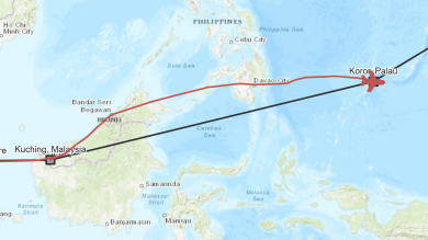 Rerouting north due to a Thunderstorm between the Philippines and Palau.