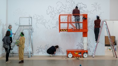 Preparations for Ishita's solo exhibition for her solo exhibition for the Manor Art Prize 2024 at the Aargauer Kunsthaus 2025. Image: Timo Ullmann