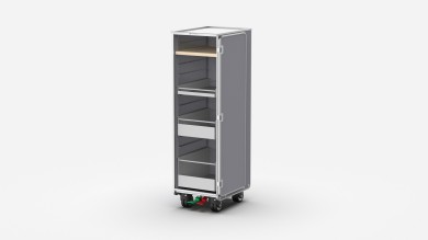 Ein Trolley mit drei Schubladen und einem Tray in Weiss.