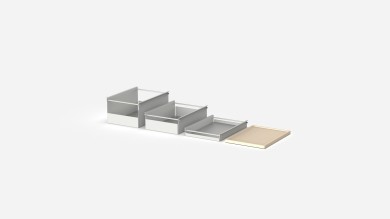 Drei Schubladen und ein Tray in Weiss.