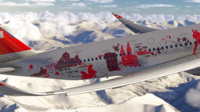 Der A350 mit Sonderbemalung. 