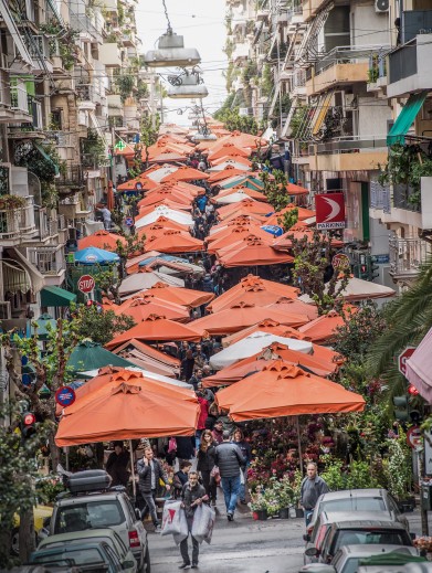 Geschäftige Strassen in Athen. 