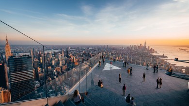 The Edge viewing platform at a height of 345 meters is not for the faint of heart.