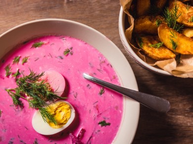 A Lithuanian classic – cold beetroot soup with egg and dill.