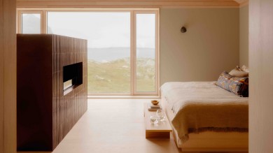 minimalist hotel room with bed