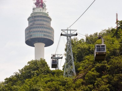 Namsan Tower is easily accessible by cable car.