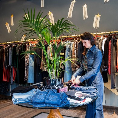 Clothes displayed in the Rockins fashion store