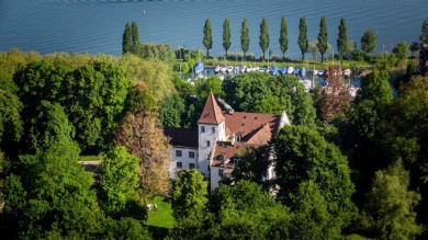 Aussicht beim Schlosshotel Wartegg auf den Bodensee.