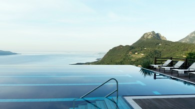 Floating above the world, the infinity pool at Lefay Resort di Garda offers uninterrupted views of Lake Garda’s shimmering waters and the majestic Alps beyond.