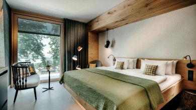 Stylishly cosy and filled with natural light, the rooms at Luisenhöhe provide a peaceful haven with views over the Black Forest and Rhine Valley.
