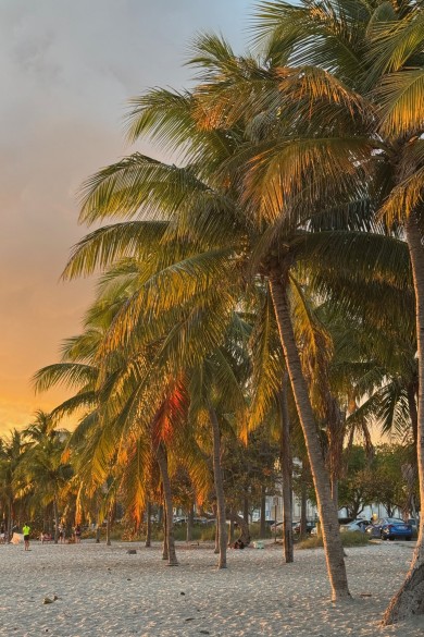 Here at Crandon Park Beach, Yanic feels like he’s stepped into a movie scene, surrounded by the warm glow of the sunset.